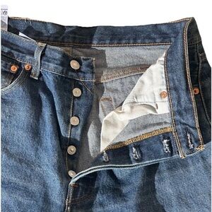 Levis 501 Button Fly Selvedge Jeans Water Less Mexico Dark Indigo Fades 35x38